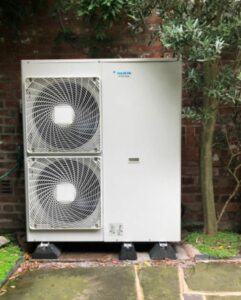 A Daikin air source heat pump installed by Conscious Energy